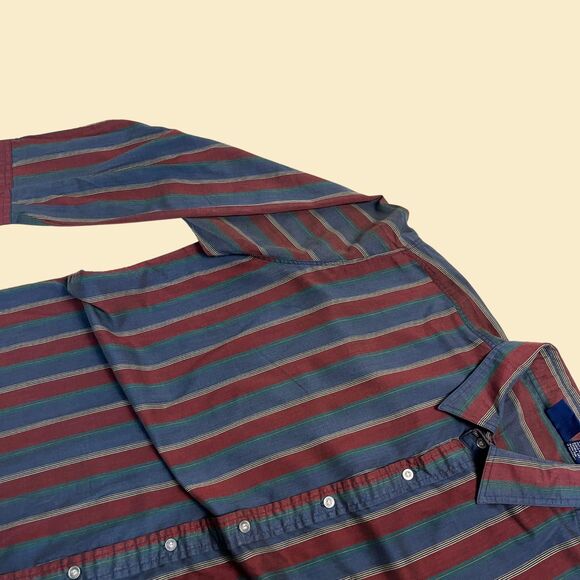 Vintage 90s striped shirt, size 2XLT Bristol Blues burgundy/green long sleeve - Picture 6 of 9